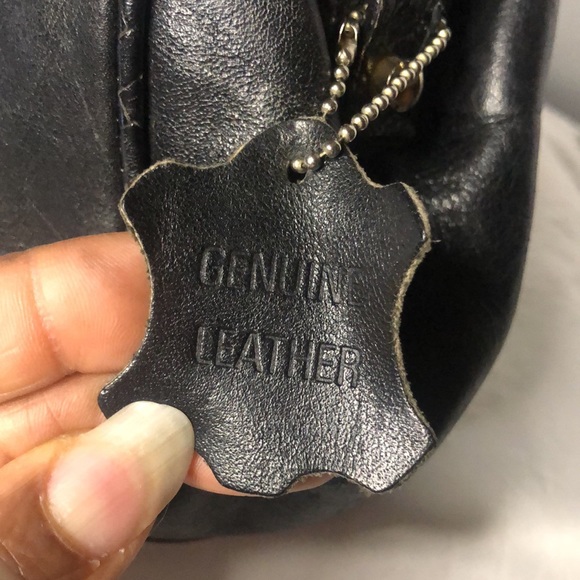 Black genuine leather vintage handbag. Leather weaved trim design. - Picture 4 of 13